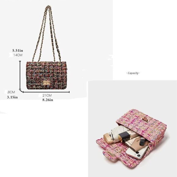 Crossbody Shoulder Bag Women Tweed PU Leather Small Purse for Evening Travel - Picture 2 of 6